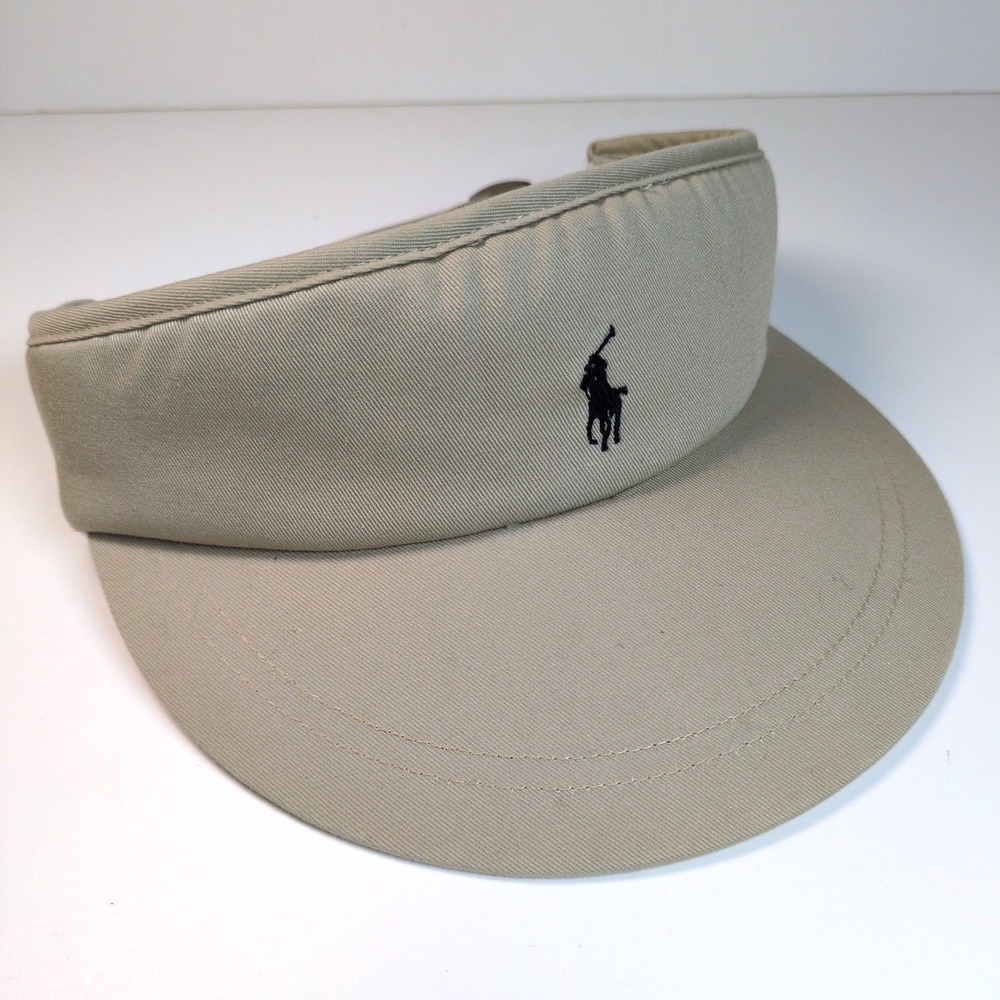 Vtg 90s Polo Ralph Lauren Visor Tan Khaki Twill Cotton Embroidered Pony Terry
